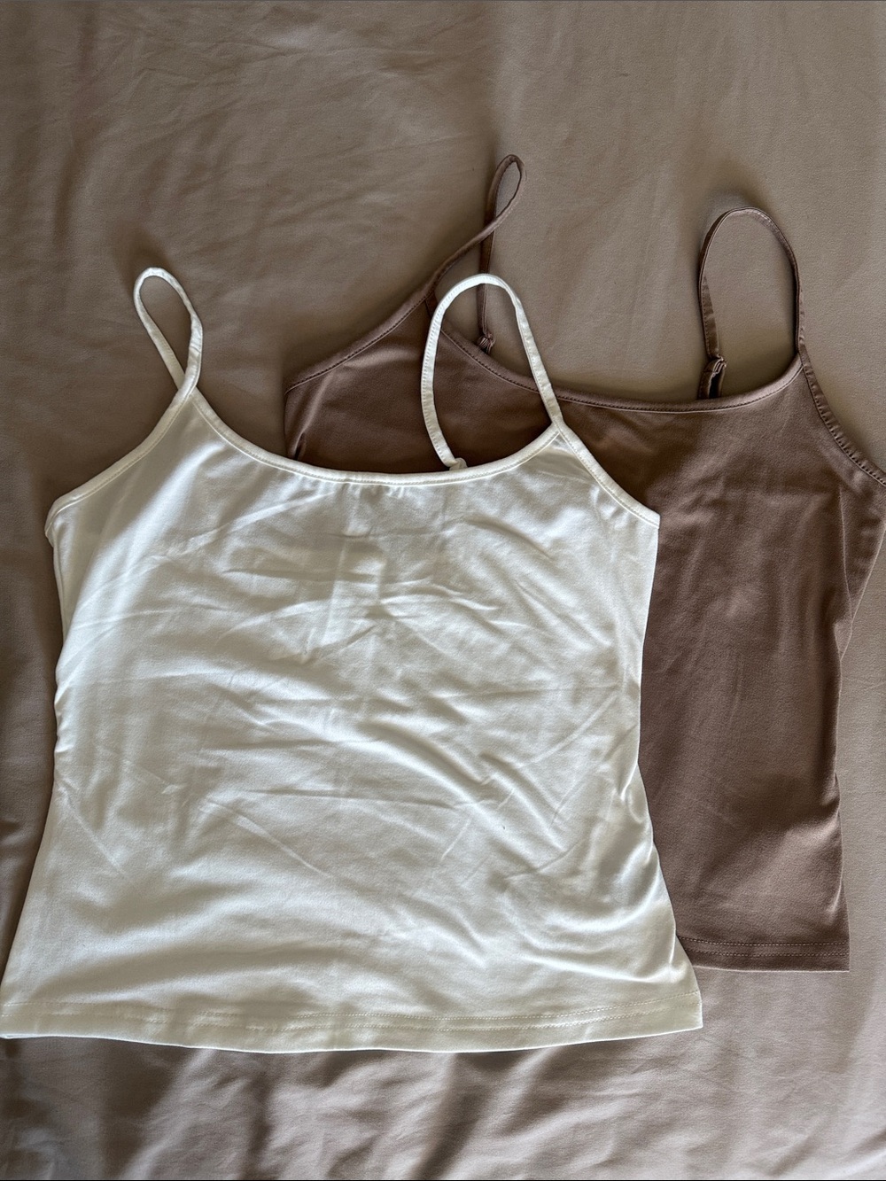 SHEIN Classic White and Brown Spaghetti Strap Tank Tops - Women's Layers